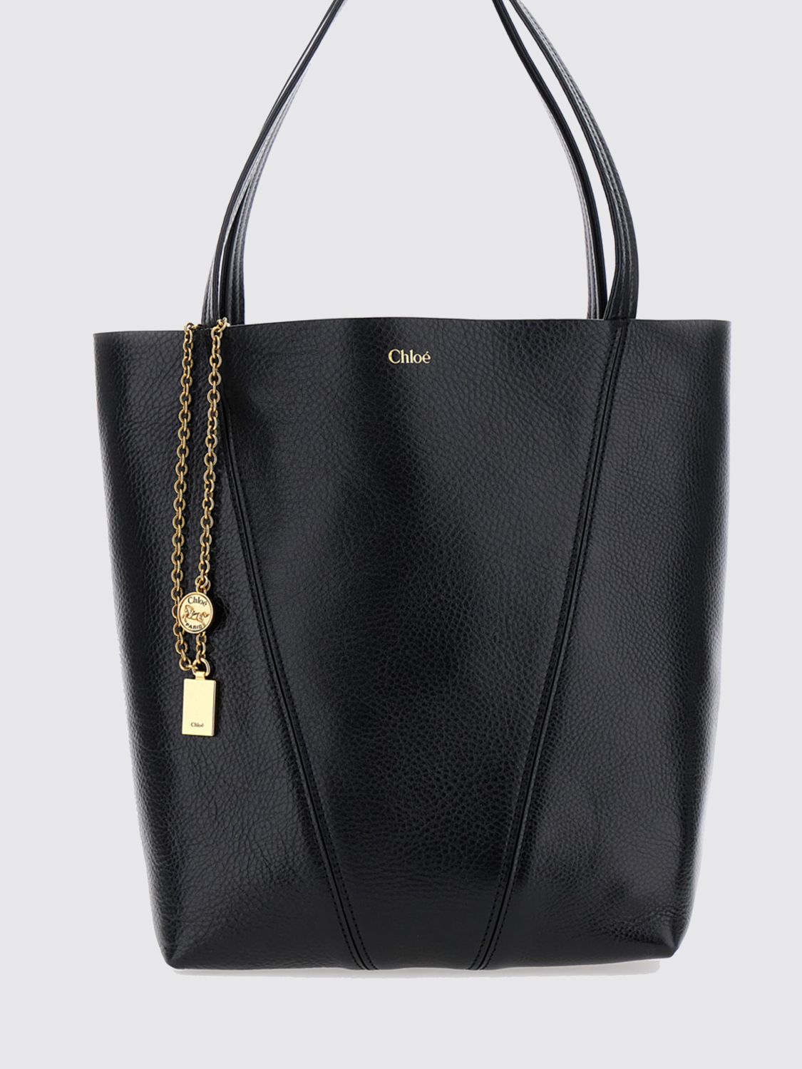 spin grained calfskin tote bag chloé with logo charm