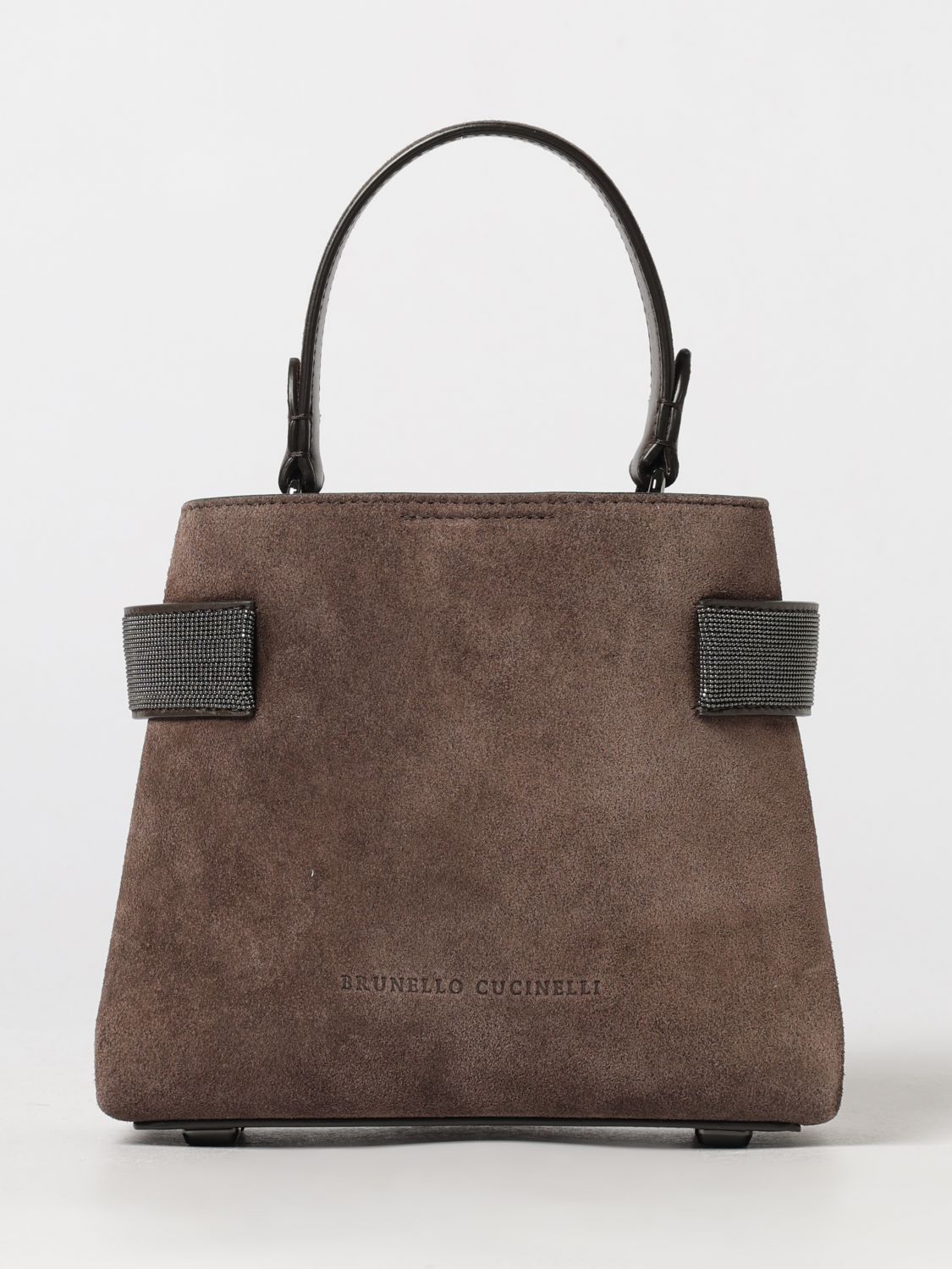 small suede handbag with monili embellishment