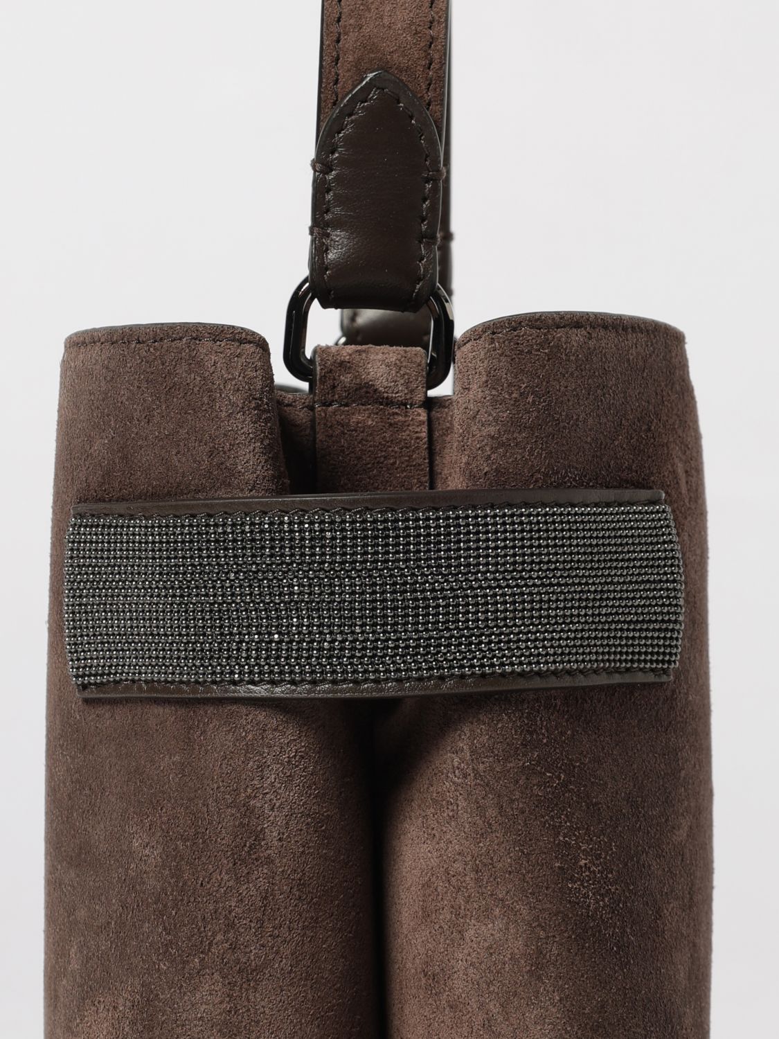 small suede handbag with monili embellishment