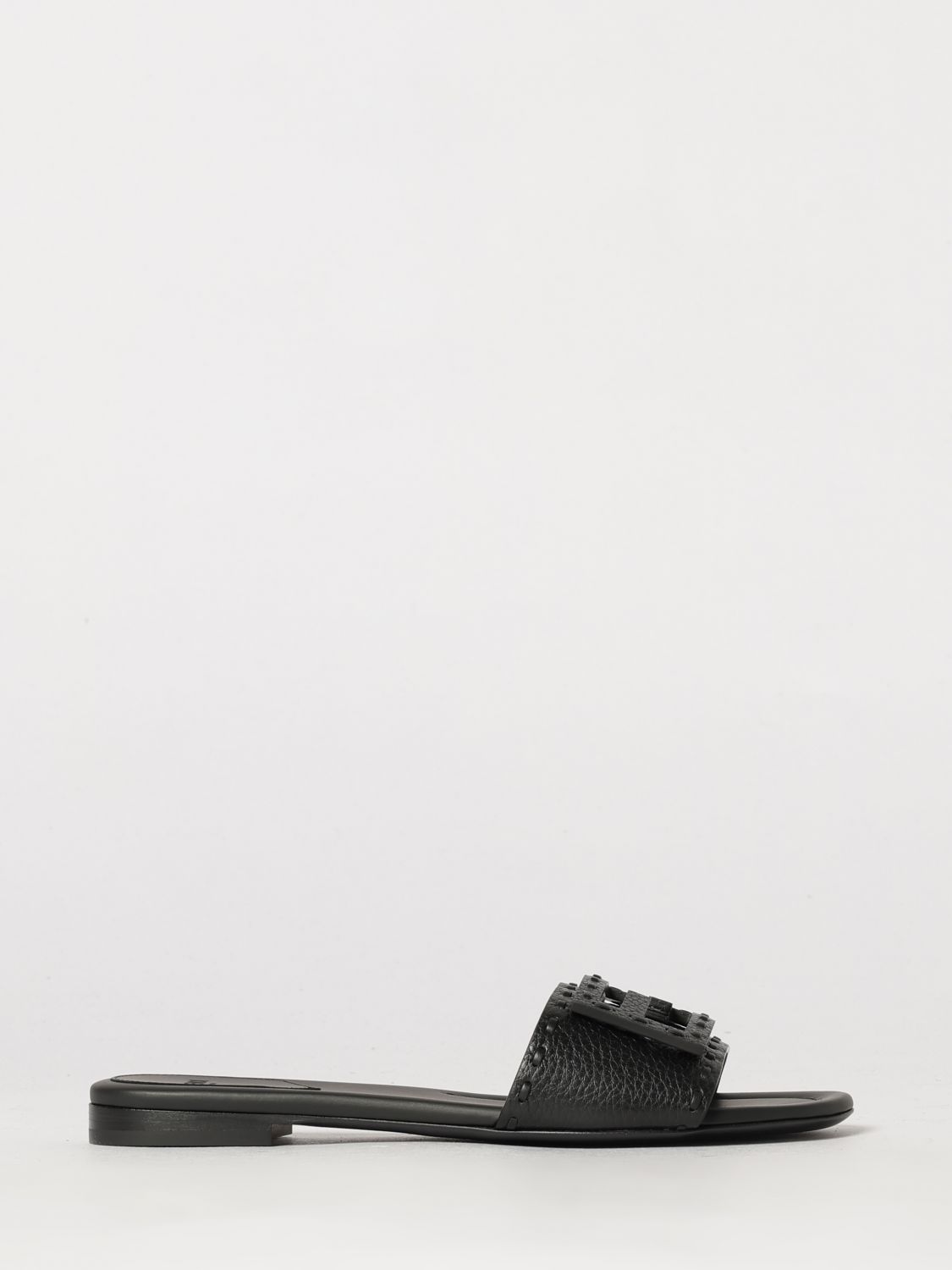 baguette flat sandals in grained calfskin with ff monogram