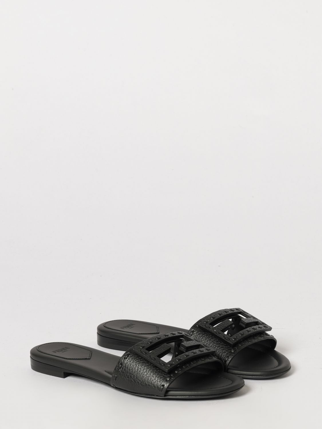 baguette flat sandals in grained calfskin with ff monogram