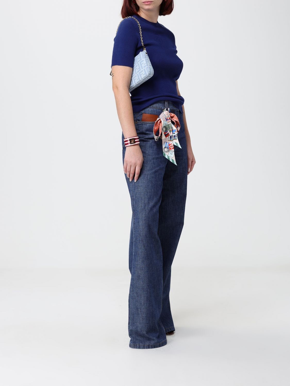 mini baguette bag in ff monogram denim with removable strap