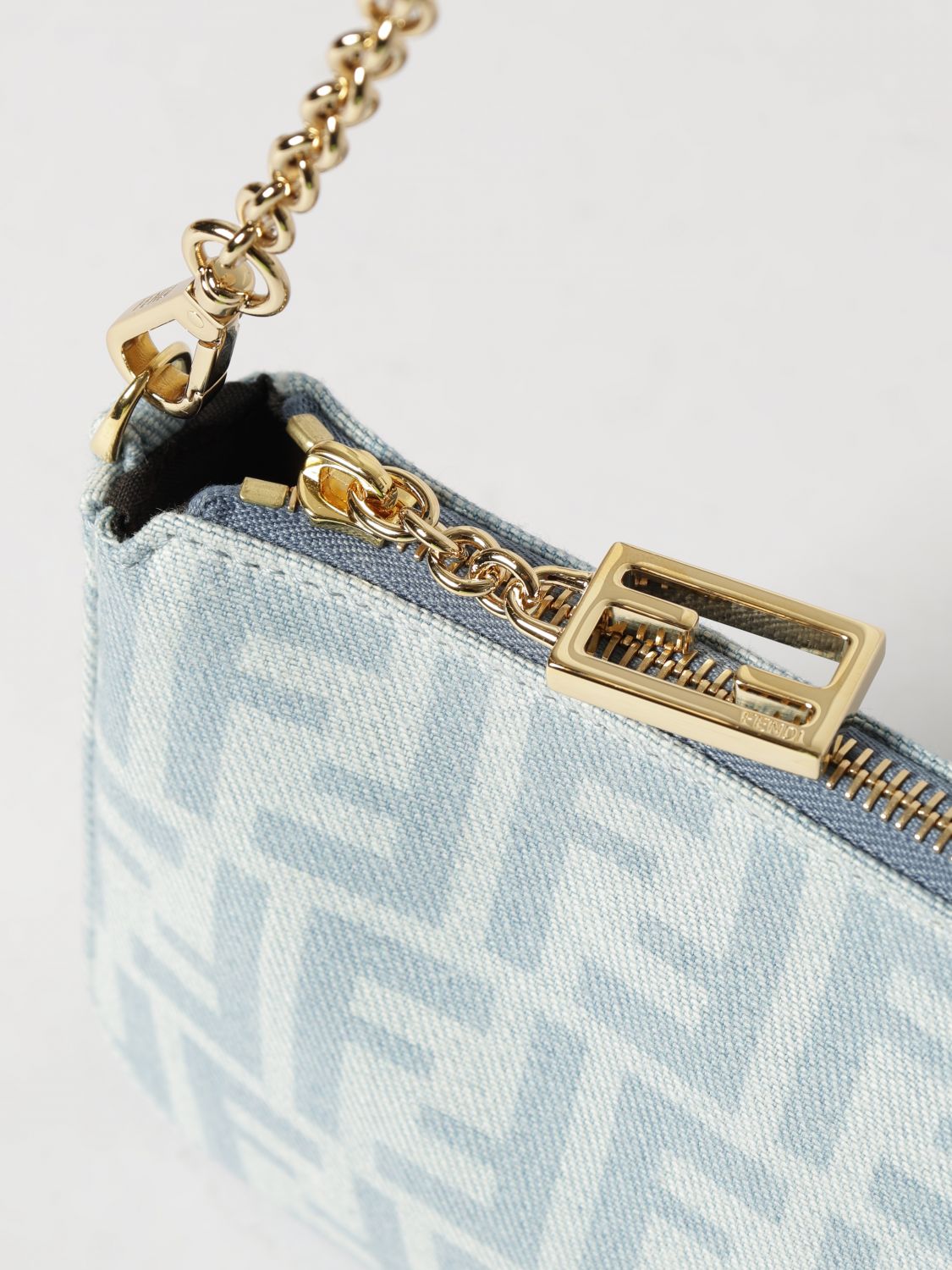 mini baguette bag in ff monogram denim with removable strap