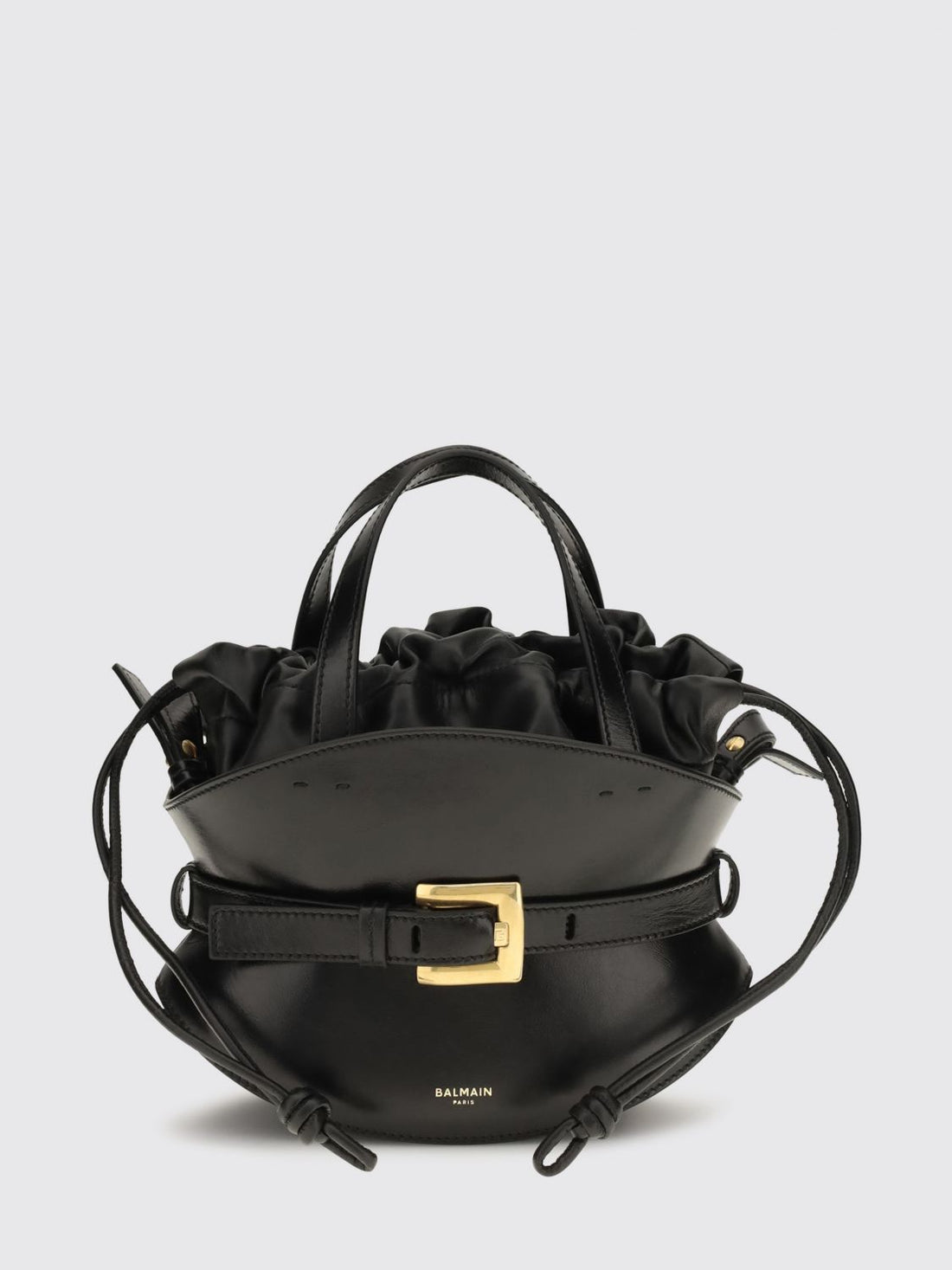 BALMAIN OS shuffle leather hourglass handbag with drawstring closure
