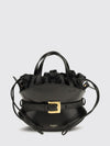 shuffle leather hourglass handbag with drawstring closure