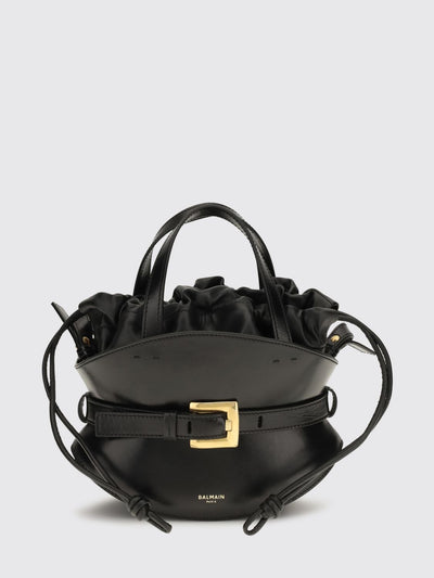 shuffle leather hourglass handbag with drawstring closure
