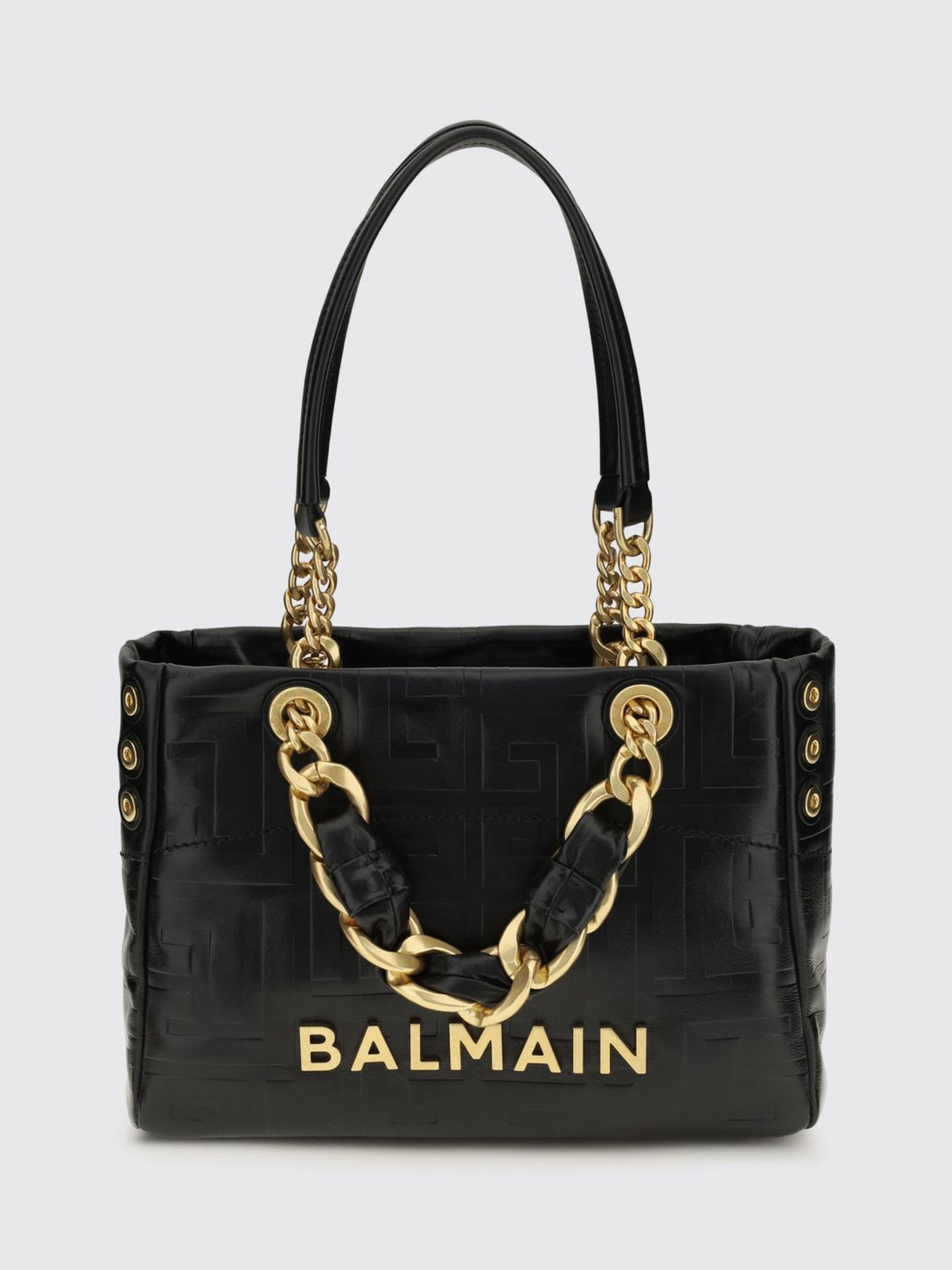 BALMAIN OS 1945 soft calfskin leather tote with pb labyrinth monogram