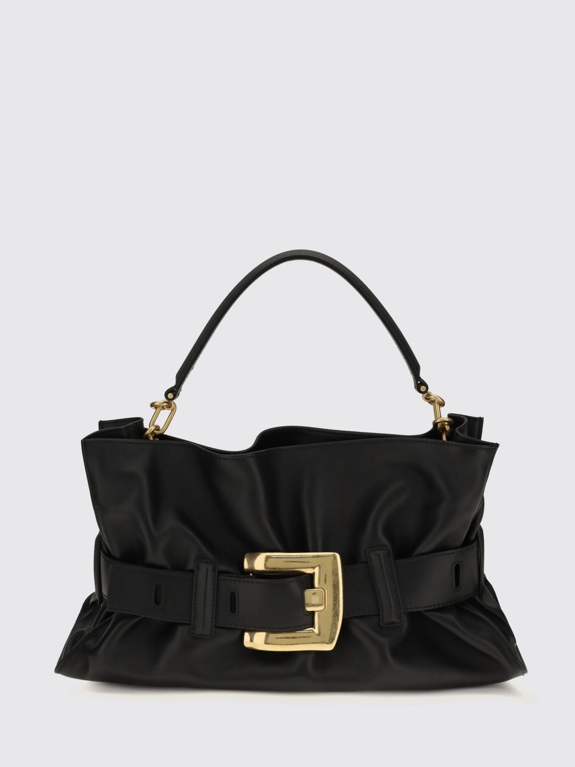 anthem leather hourglass handbag with buckle detail
