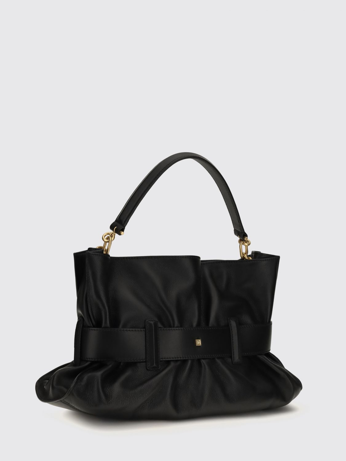 anthem leather hourglass handbag with buckle detail