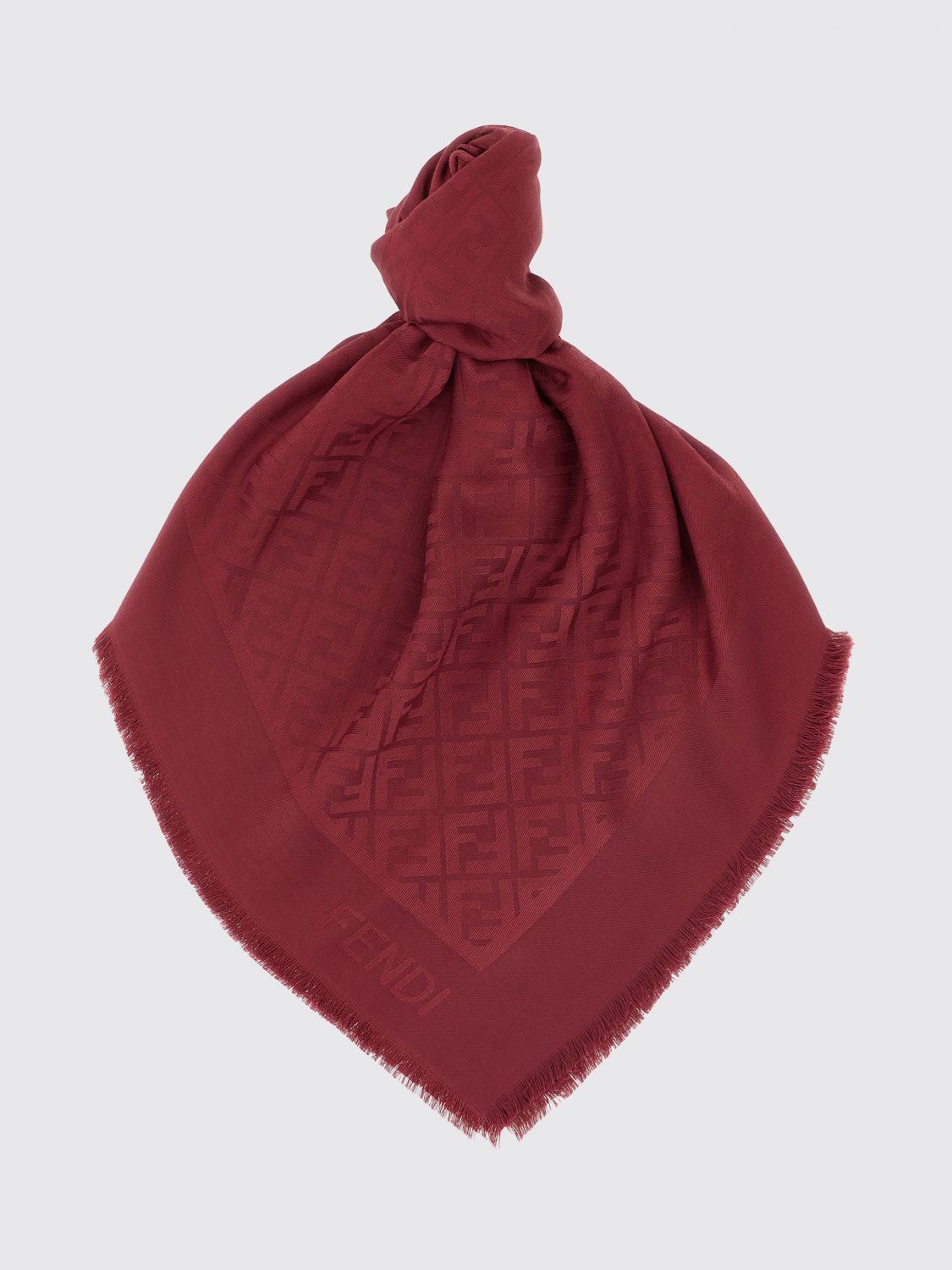 ff jacquard wool and silk scarf with fringed edges