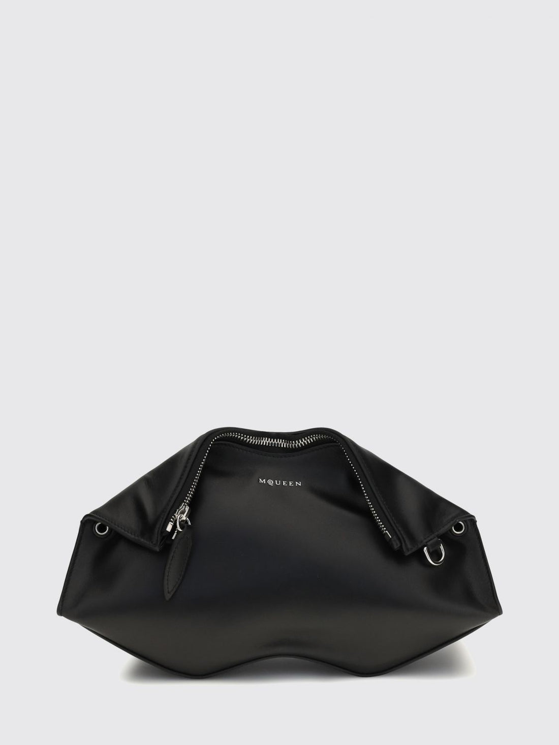 MCQUEEN OS manta asymmetrical clutch in smooth calfskin with metal ring detail