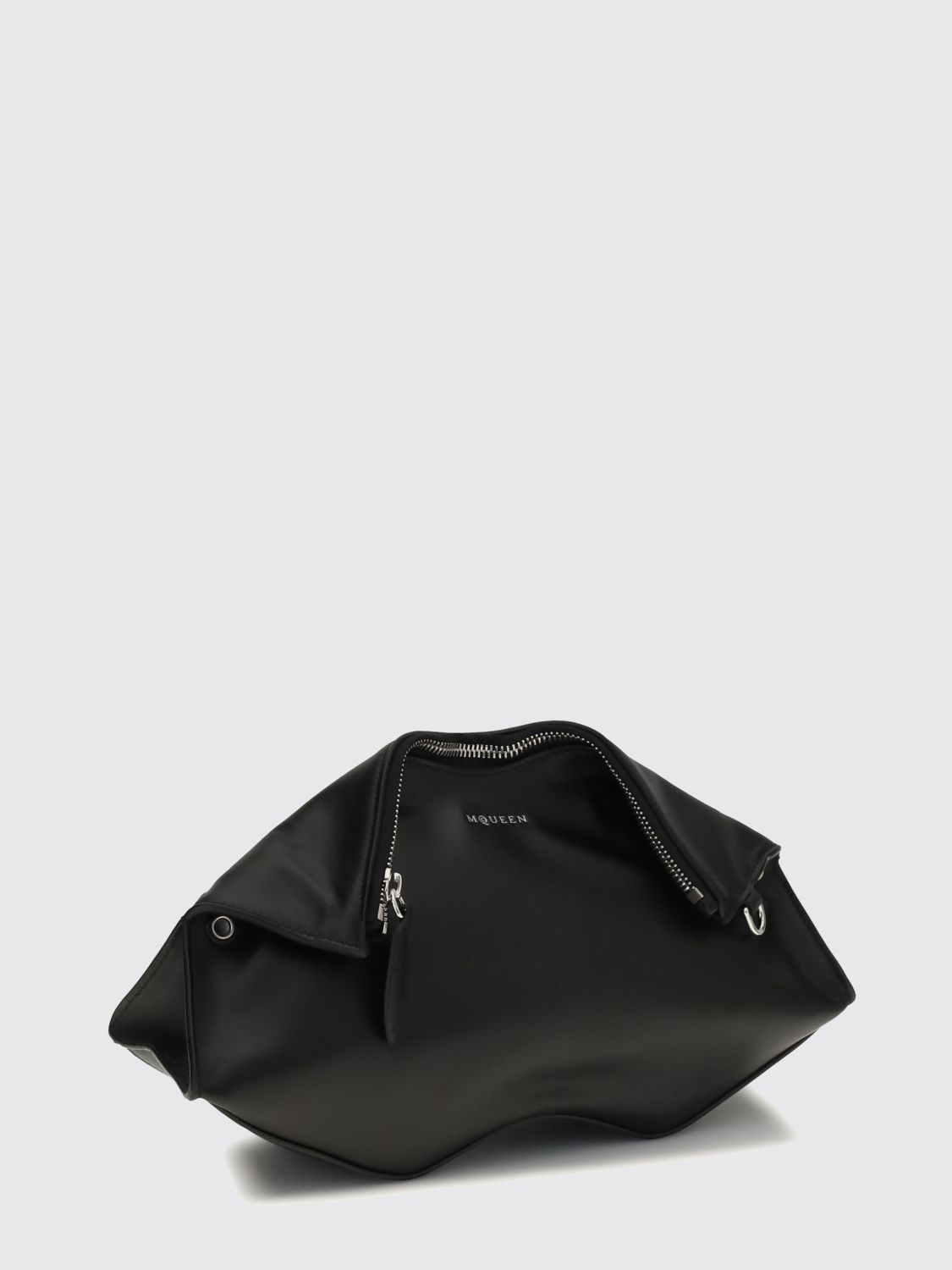 manta asymmetrical clutch in smooth calfskin with metal ring detail