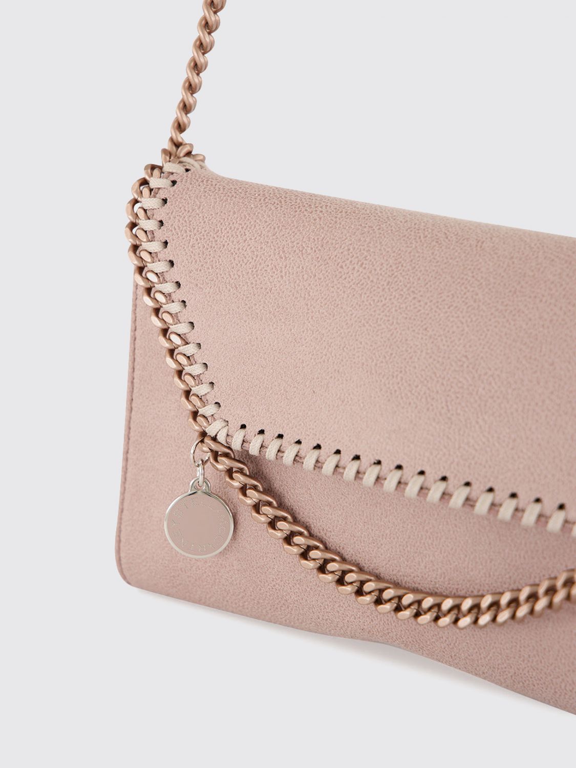 pearl-coloured falabella eco alter mat wallet on chain