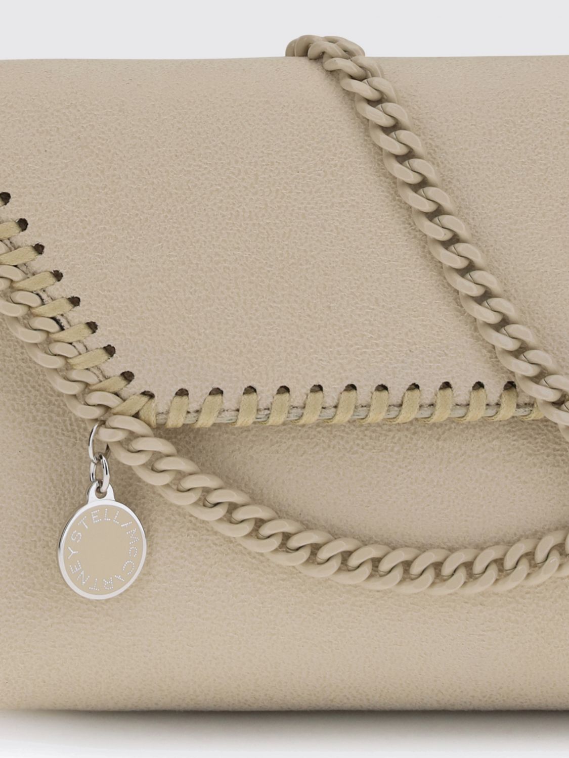pearl-coloured falabella eco alter mat wallet on chain