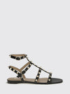 rockstud calfskin leather low-heeled sandals