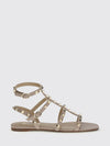 rockstud calfskin leather low-heeled sandals