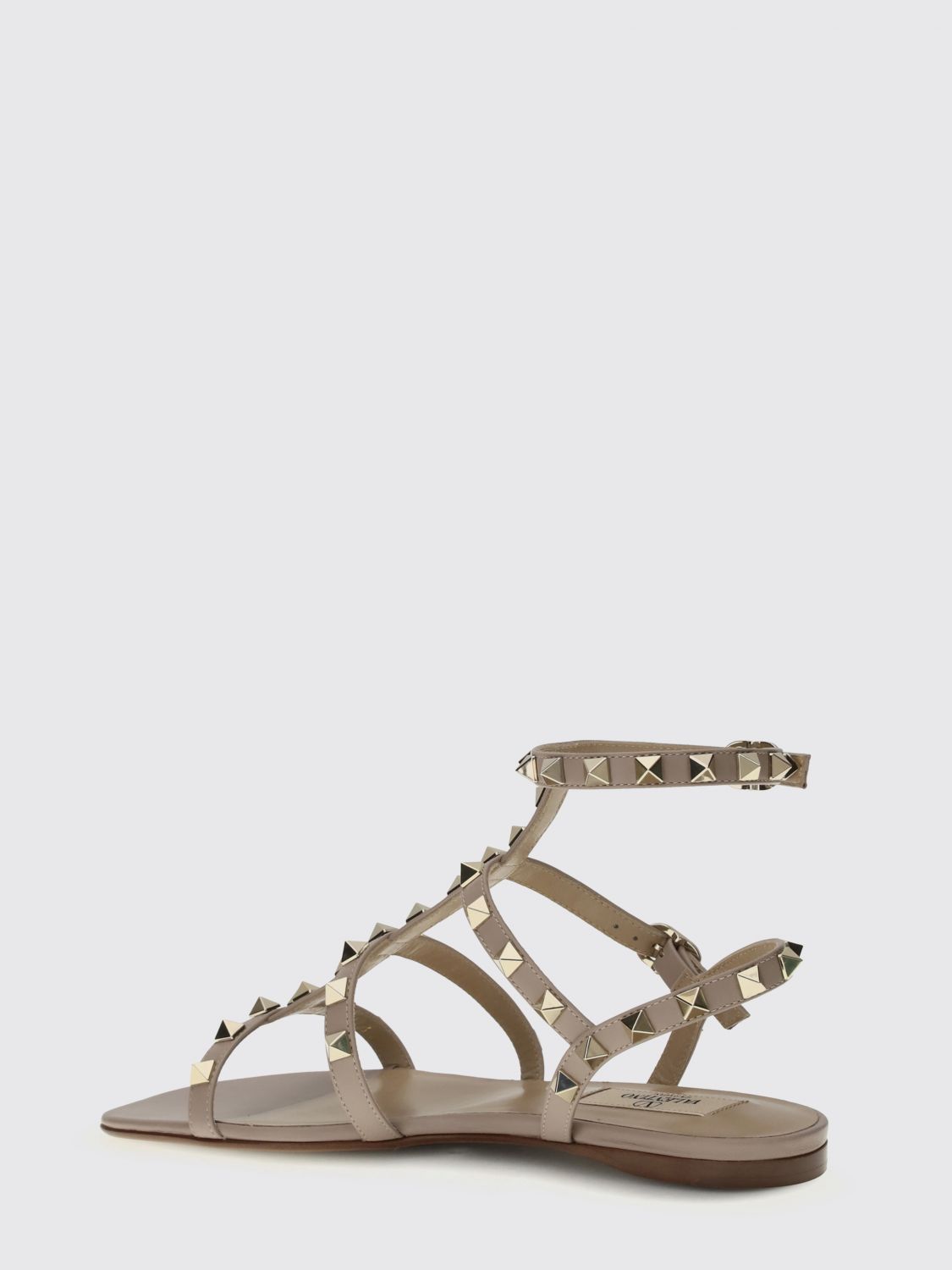 rockstud calfskin leather low-heeled sandals