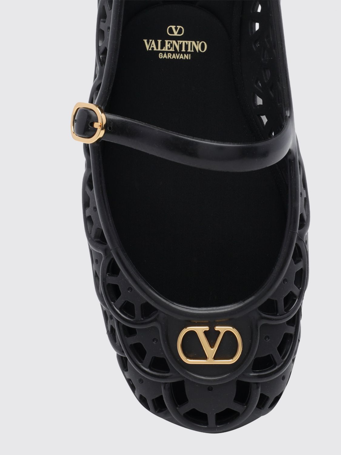 ondette perforated rubber mary jane ballet flats with vlogo
