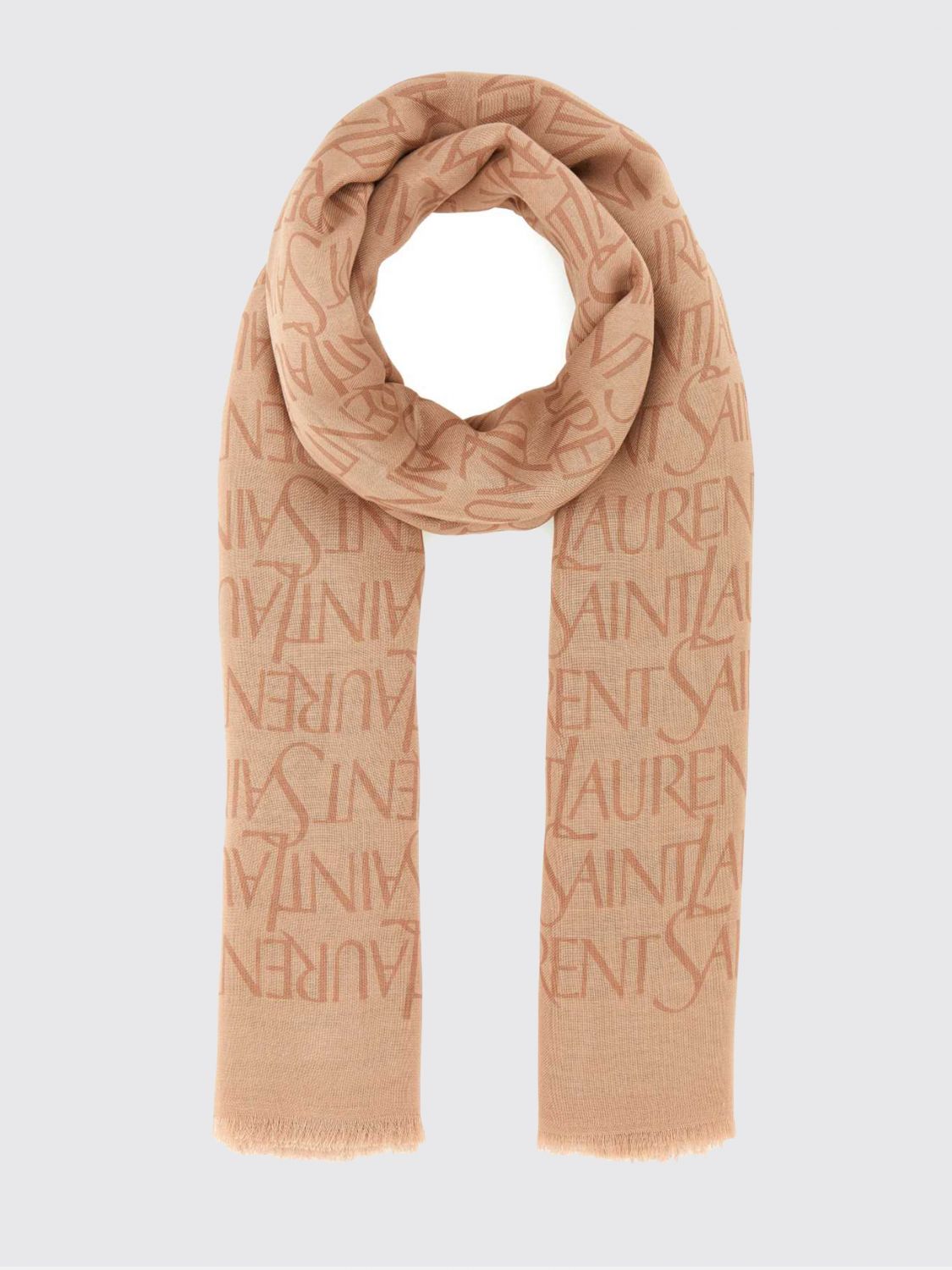 jacquard logo scarf in modal and cashmere with fringed edges