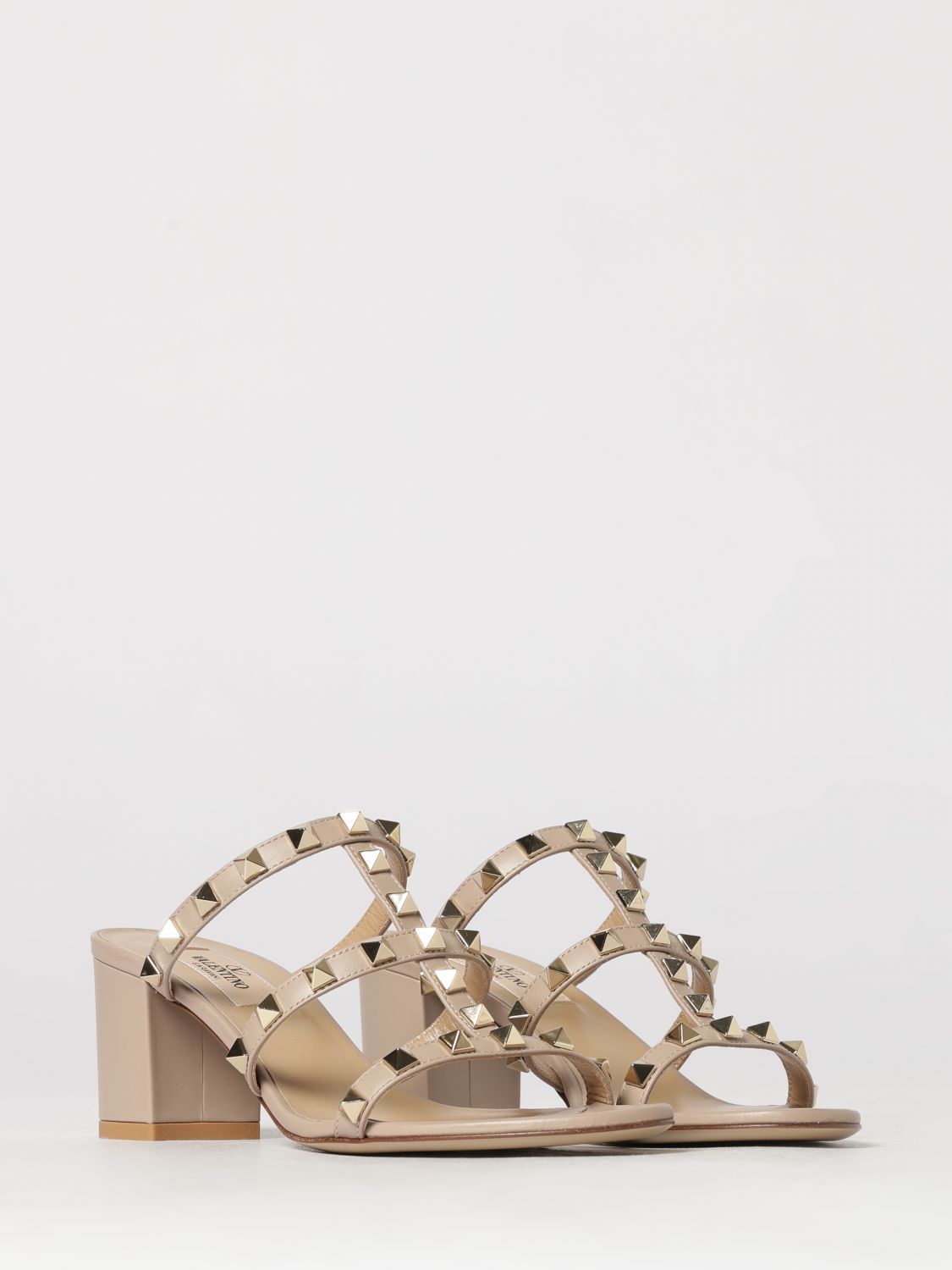 rockstud leather mule sandals with studs and mid heel