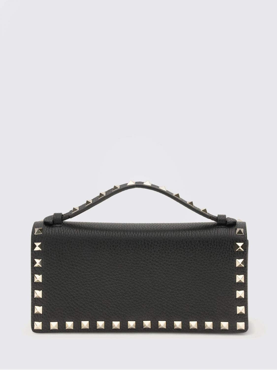 rockstud calfskin leather handbag with studs and chain strap