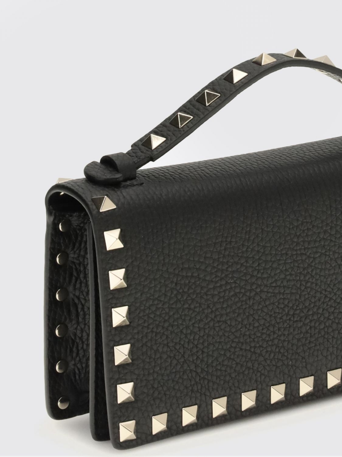 rockstud calfskin leather handbag with studs and chain strap