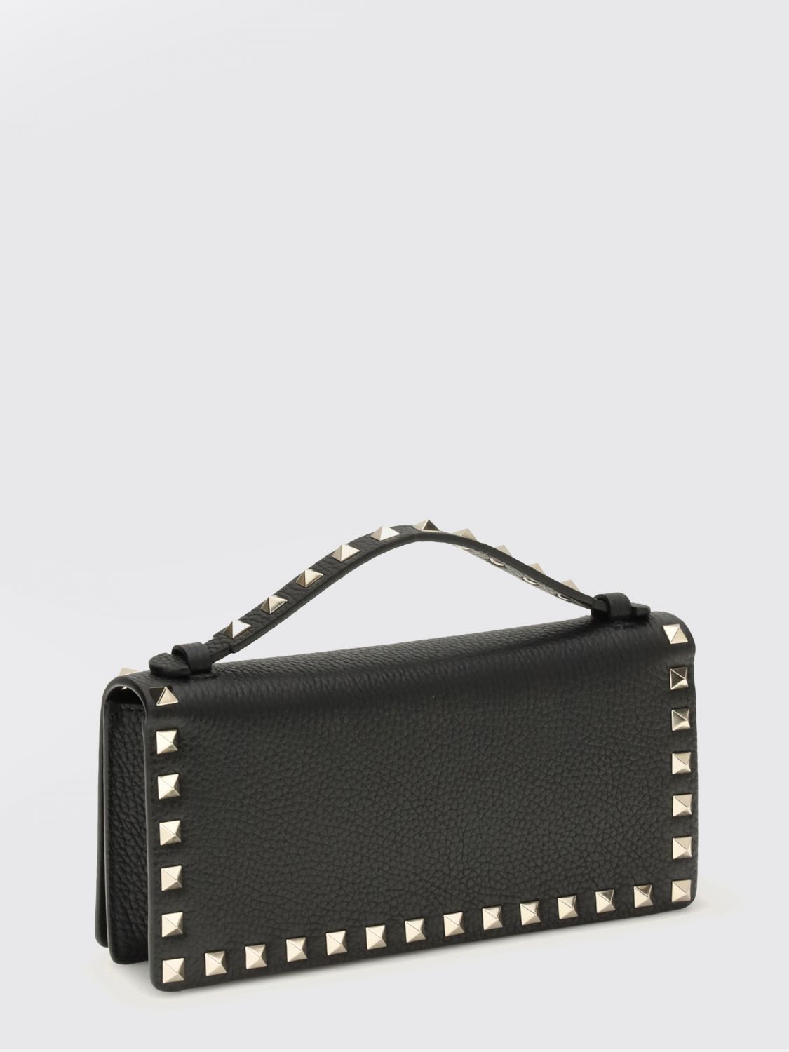 rockstud calfskin leather handbag with studs and chain strap