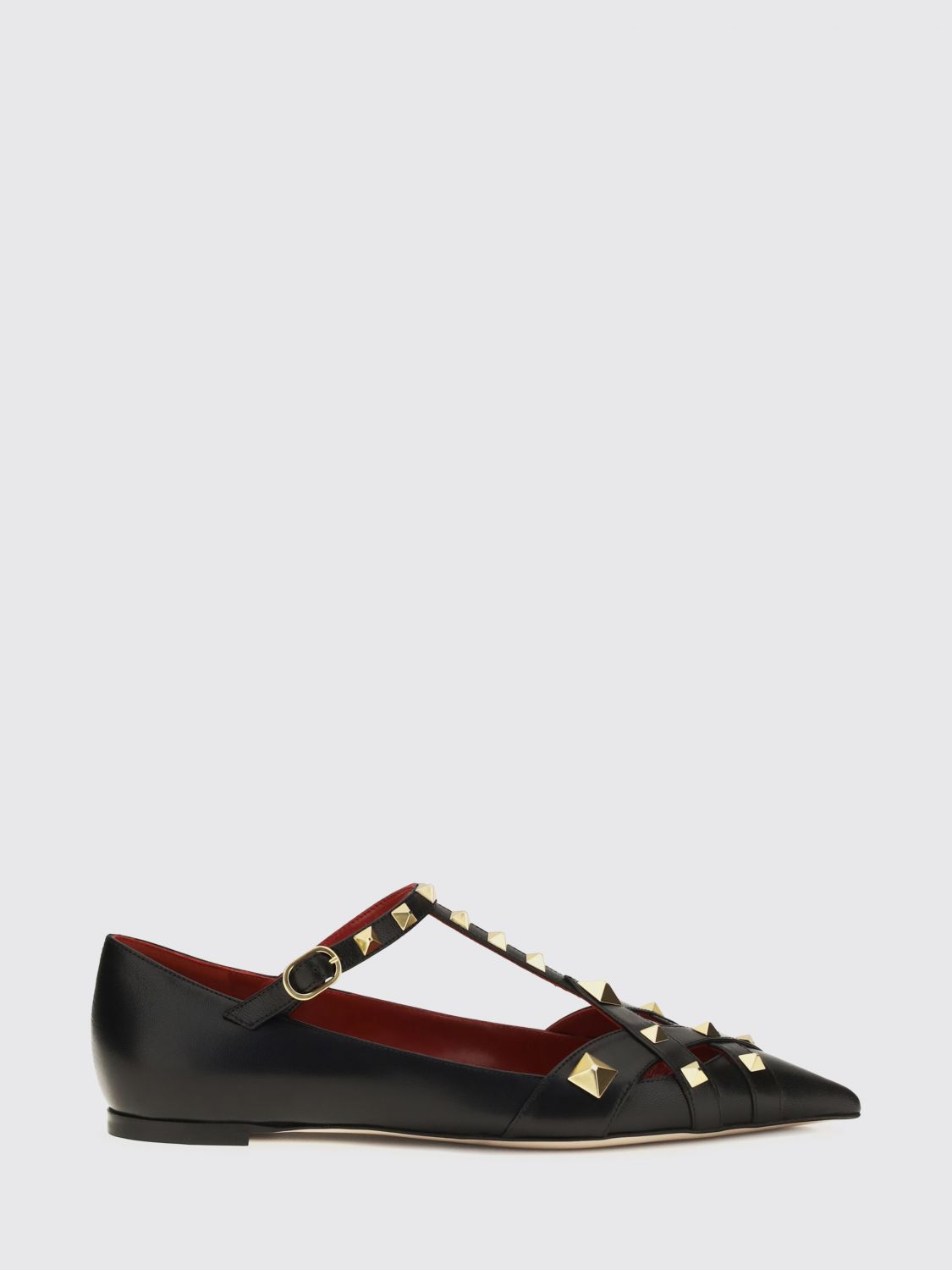 studdy t-strap studded sheepskin ballet flats