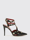 studdy t-strap stiletto heel pumps in goatskin leather