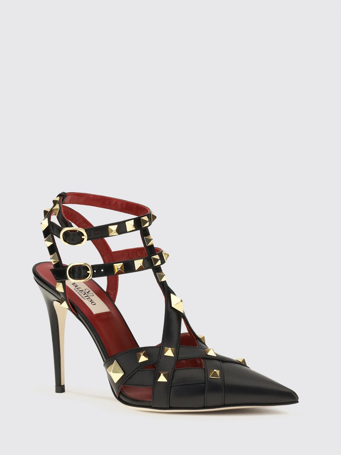 studdy t-strap stiletto heel pumps in goatskin leather