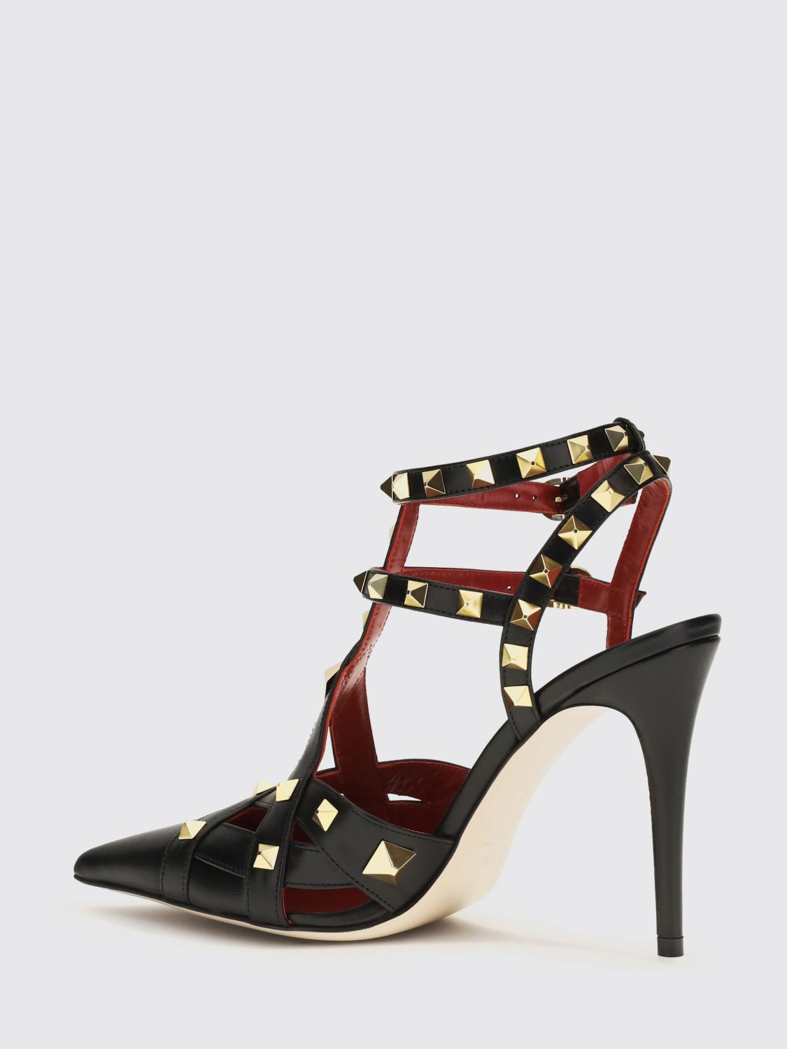 studdy t-strap stiletto heel pumps in goatskin leather