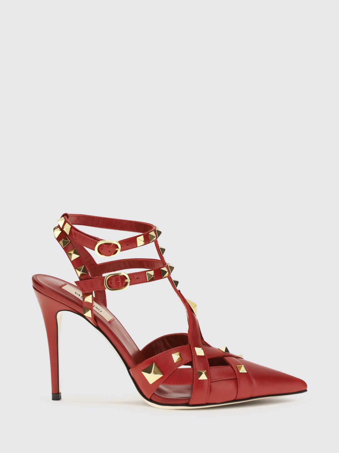 studdy t-strap stiletto heel pumps in goatskin leather