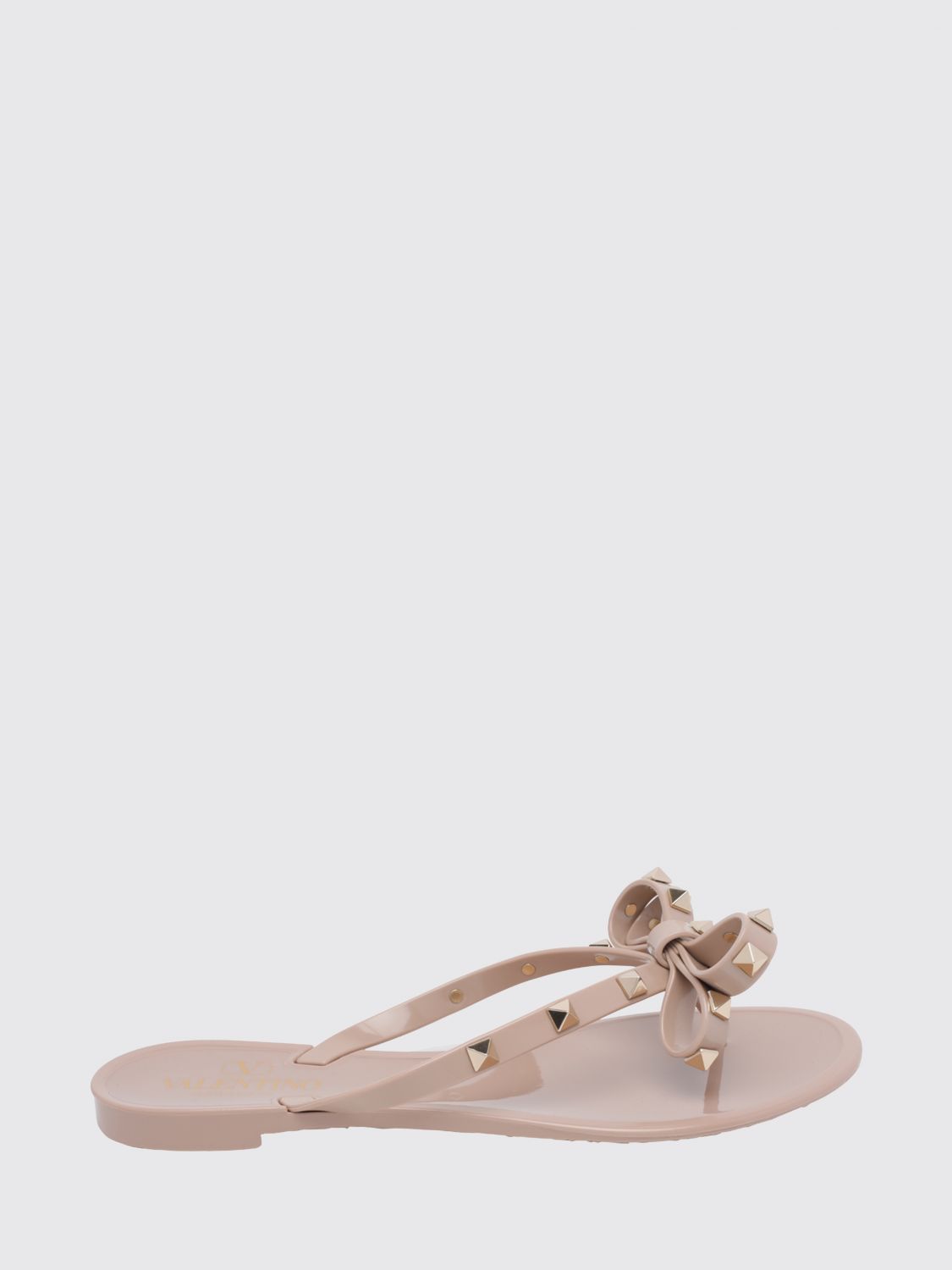 rockstud rubber thong sandals with studs and bow detail