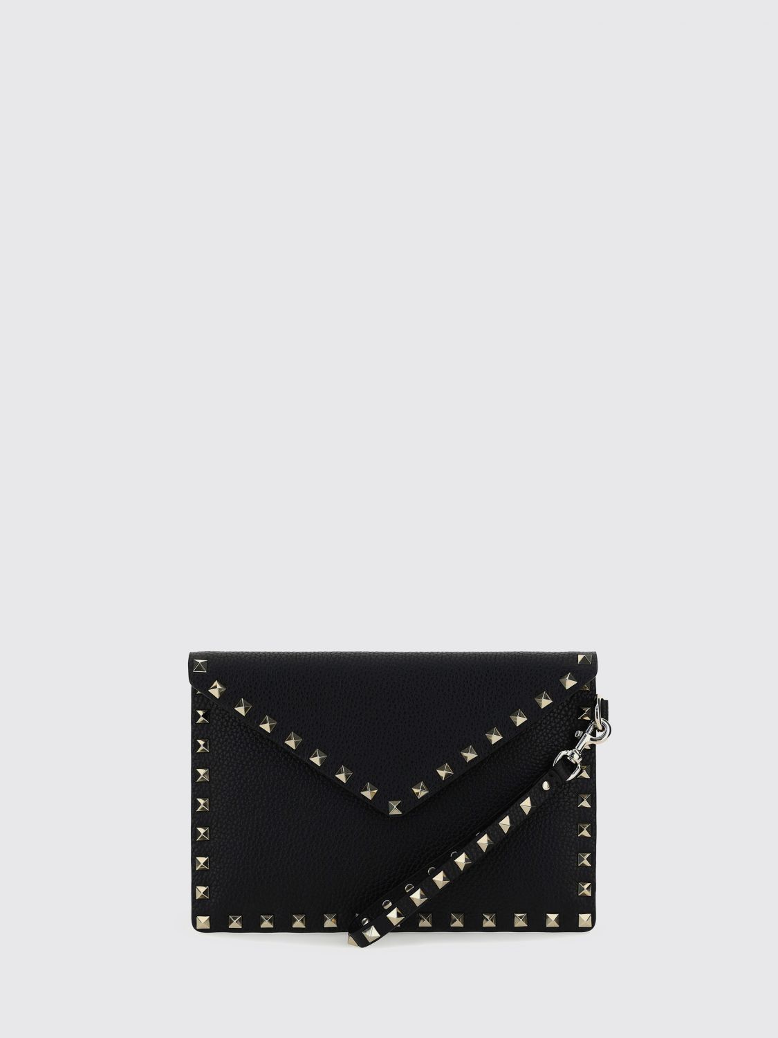 rockstud grained calfskin leather pouch with studs and handle