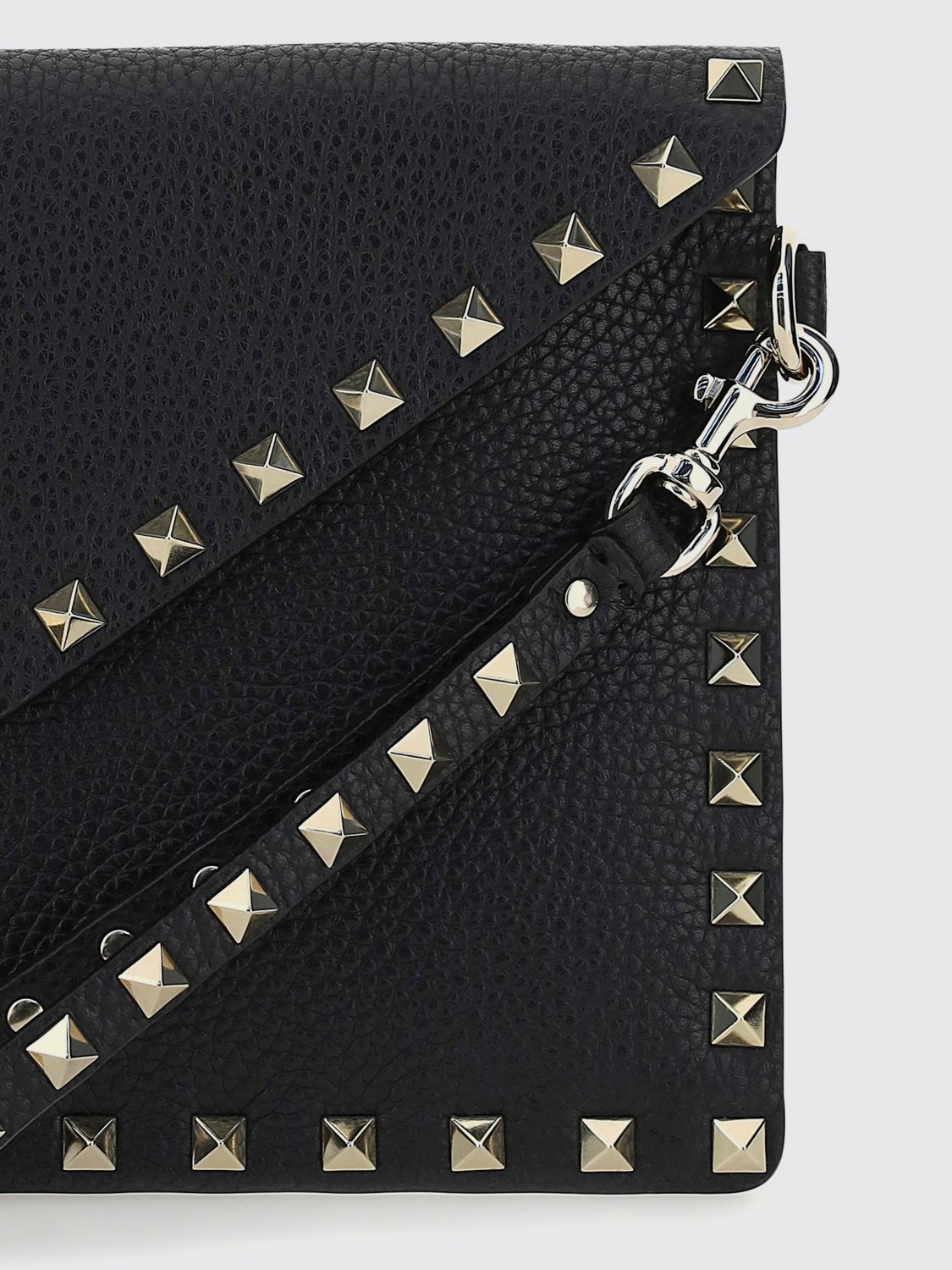 rockstud grained calfskin leather pouch with studs and handle
