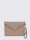rockstud grained calfskin leather pouch with studs and handle