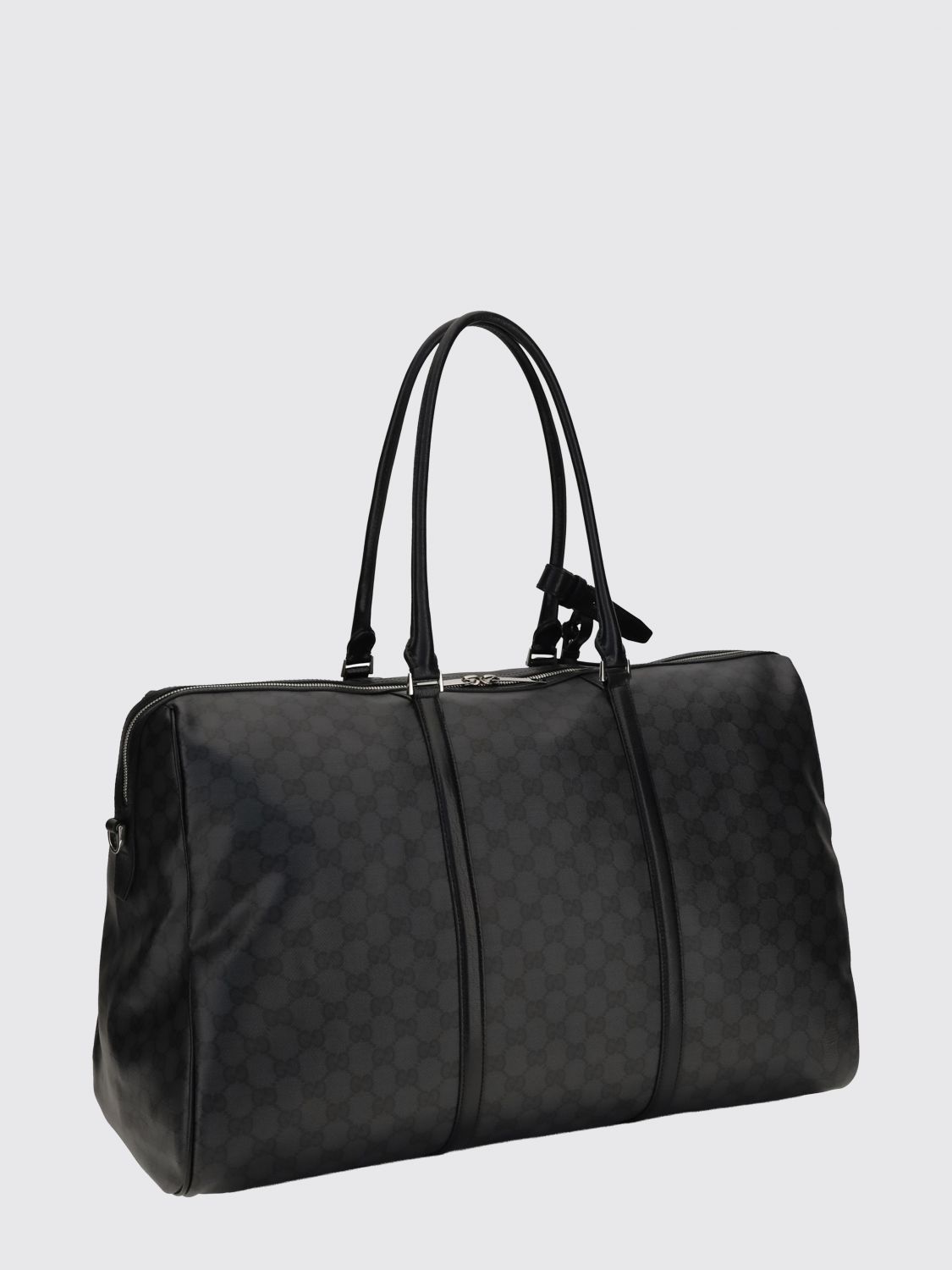 gg monogram canvas travel bag with leather handles