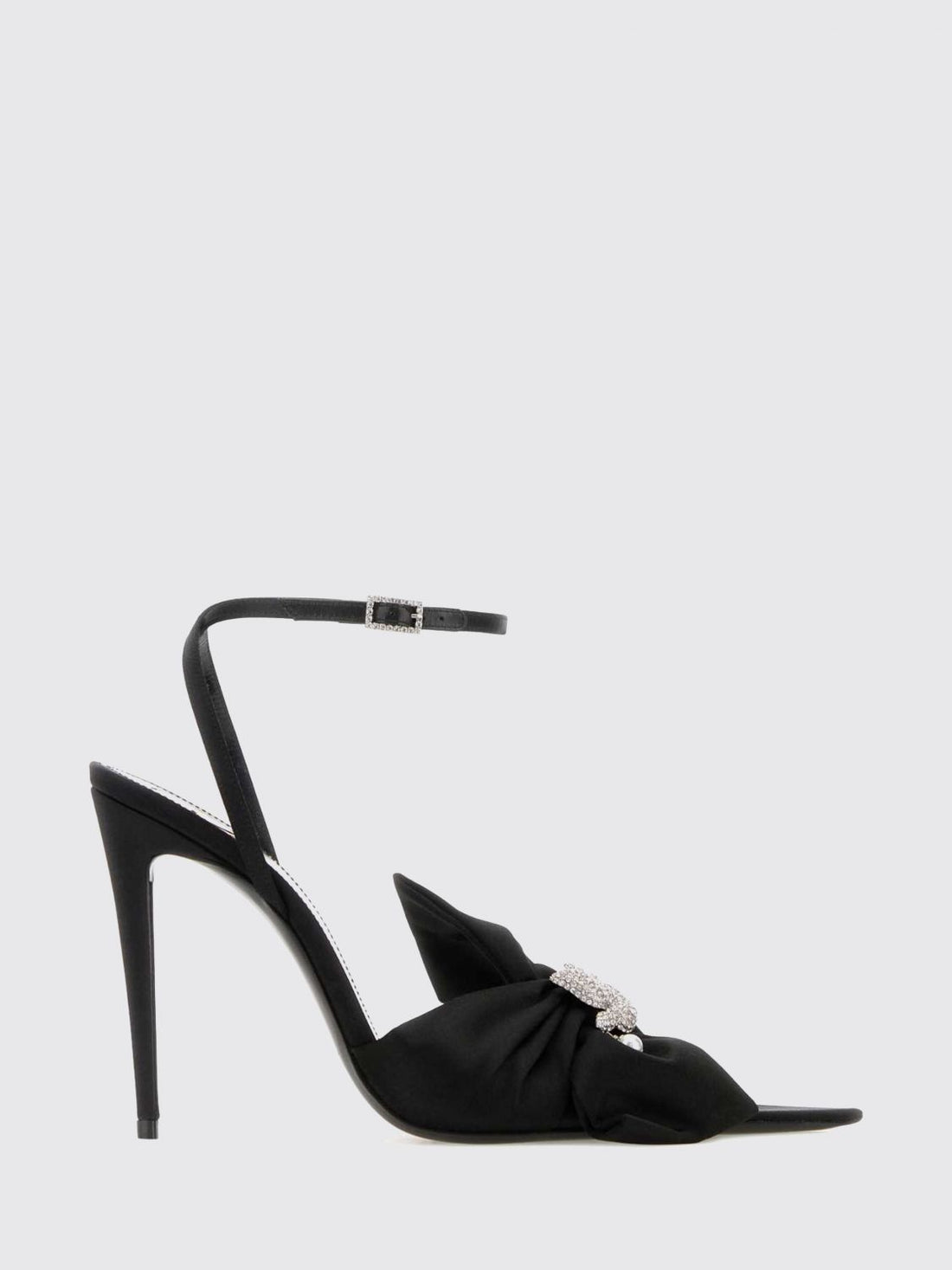 SAINT LAURENT 36 dove knot detail silk crêpe sandals with stiletto heel