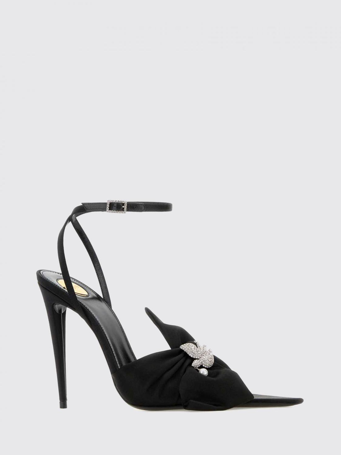 SAINT LAURENT 36 dove knot detail silk crêpe sandals with stiletto heel