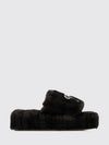 faux fur platform slide sandals with bow and rhinestones