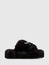 faux fur platform slide sandals with bow and rhinestones