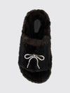faux fur platform slide sandals with bow and rhinestones
