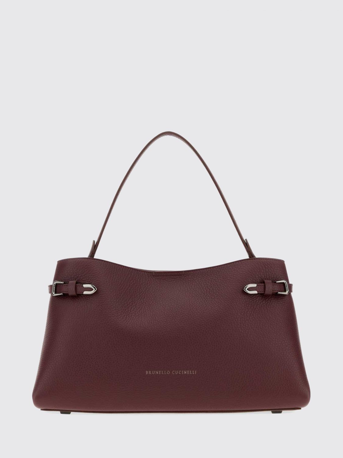 leather shoulder bag with flat handle and magnetic closure