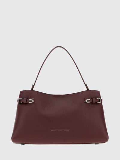 leather shoulder bag with flat handle and magnetic closure