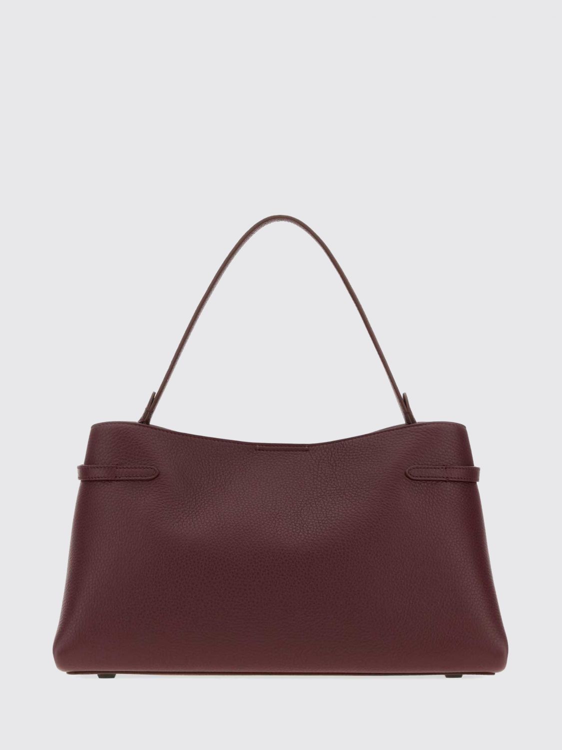 leather shoulder bag with flat handle and magnetic closure