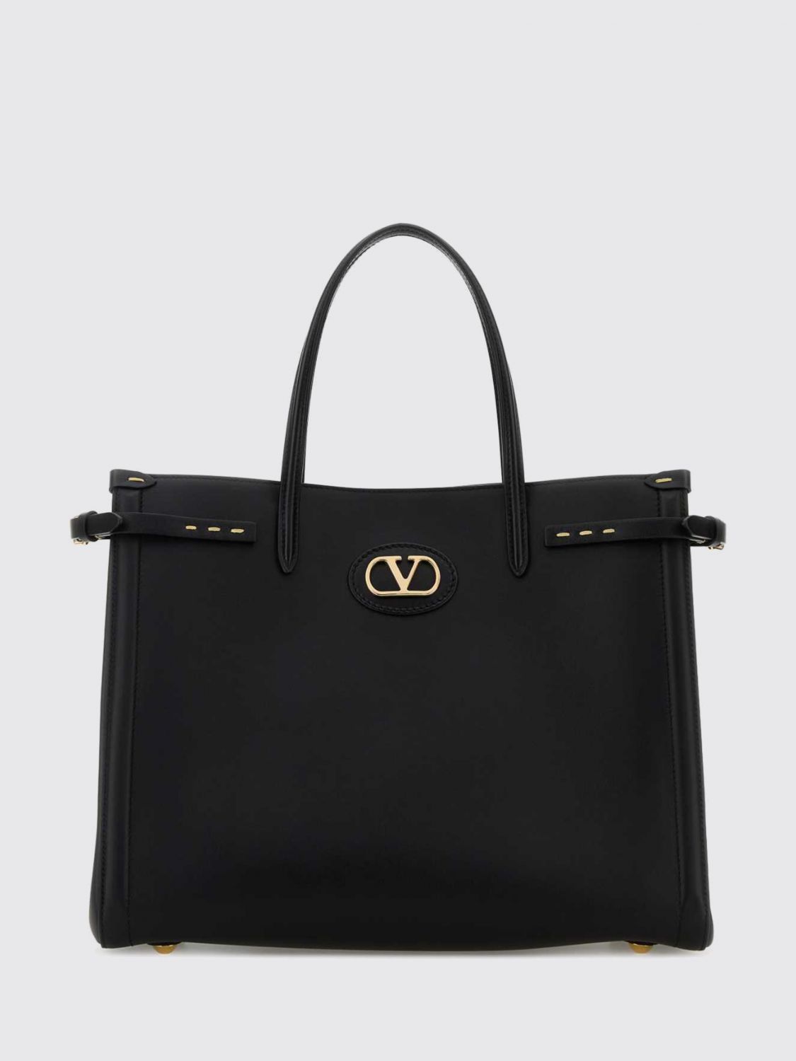 antibes leather handbag with vlogo signature and double handle
