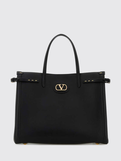 antibes leather handbag with vlogo signature and double handle