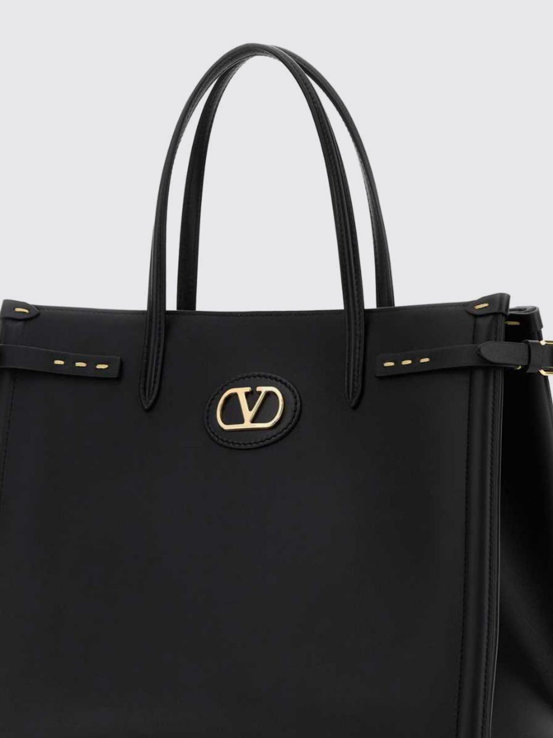 antibes leather handbag with vlogo signature and double handle