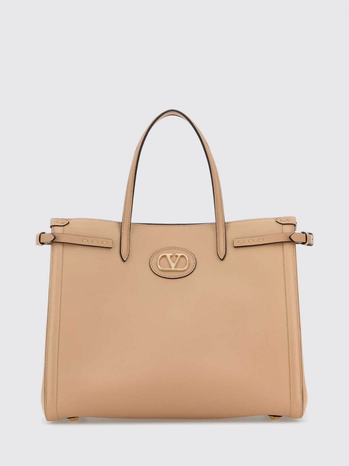 antibes leather handbag with vlogo signature and double handle