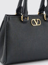 grained leather handbag with vlogo signature